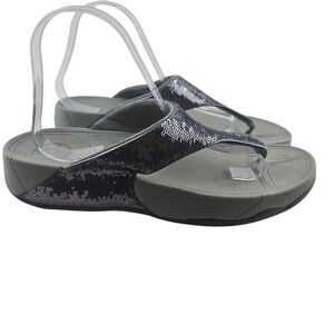 Fitflop Electra Thong Sandals Womens‎ 11 Gray Silver Sequins Toning Athleisure